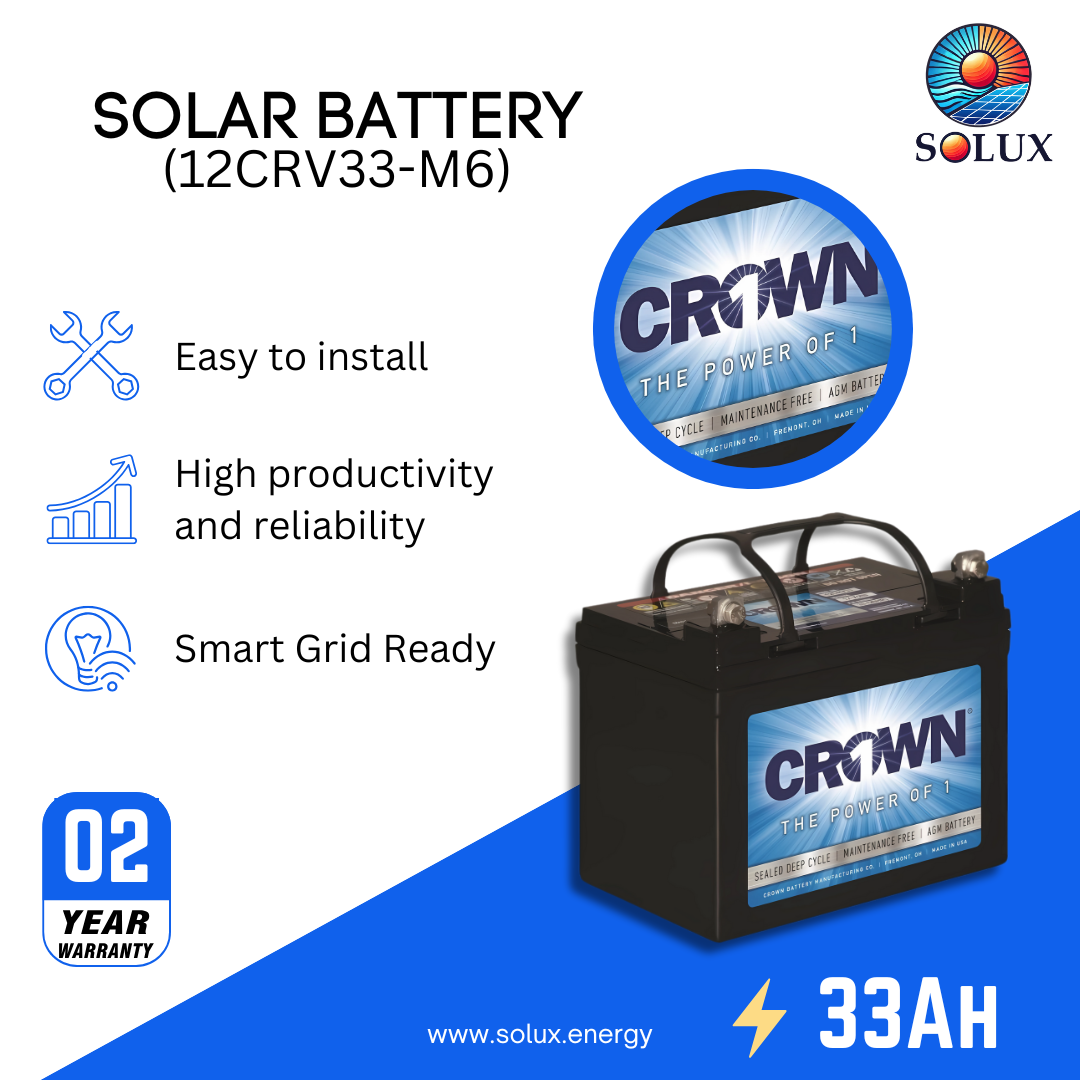 This is an image of Crown 12V 33Ah Deep Cycle Battery 12CRV33-M6